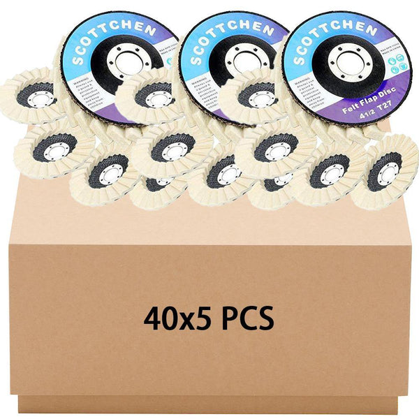 SCOTTCHEN Felt Flap Disc Abrasives 4-1/2" x 7/8" Arbor Buffing Polishing Wheel for Angle Grinder - 5 Pack - SCOTTCHEN