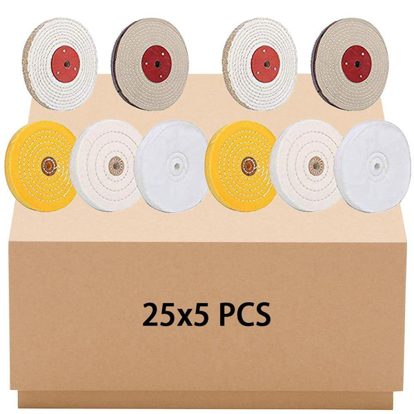 Buffing Polishing Wheels 6inch x 1/2in Arbor Soft (30Ply) / Fine (50Ply) / Medium (42Ply) / Coarse (50Ply) / Rough (5Ply) for Bench Grinder - 5pcs - SCOTTCHEN