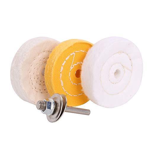 3 Inch ultra fine cotton 1 Treated Yellow Cotton 1 Fine Cotton 1 Buffing Polishing Wheel 2/5 inch Arbor Hole for Mini Bench Grinder with one 1/4" Shank for Drill - SCOTTCHEN