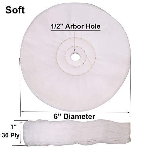 SCOTTCHEN Buffing Wheel Kit 6inch Soft(30 Ply) Fine(50 Ply) Medium (1/2" Thick) coarse(5 Ply) For Bench grinder With 1/2"(soft and fine) and 3/8"(medium and coarse) Arbor Hole - 4 Pcs - SCOTTCHEN