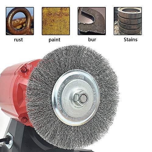 EMILYPRO 6" Bench Wire Wheel Brush | Coarse Crimped Steel Wire 0.012" with 1/2" and 5/8" Arbor for Bench Grinder - 1pcs - SCOTTCHEN