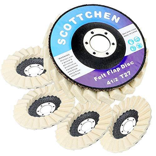 SCOTTCHEN Felt Flap Disc Abrasives 4-1/2" x 7/8" Arbor Buffing Polishing Wheel for Angle Grinder - 5 Pack - SCOTTCHEN