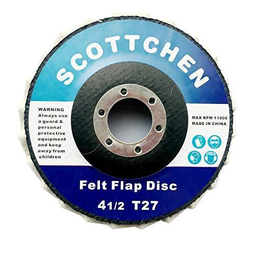 SCOTTCHEN Felt Flap Disc Abrasives 4-1/2" x 7/8" Arbor Buffing Polishing Wheel for Angle Grinder - 5 Pack - SCOTTCHEN